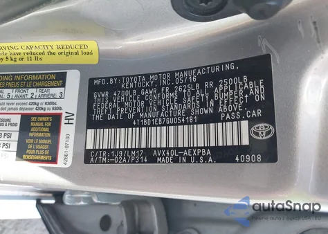 2016 Toyota Avalon Hybrid Limited z USA, uszkodzony, nr VIN 4T1BD1EB7GU054181